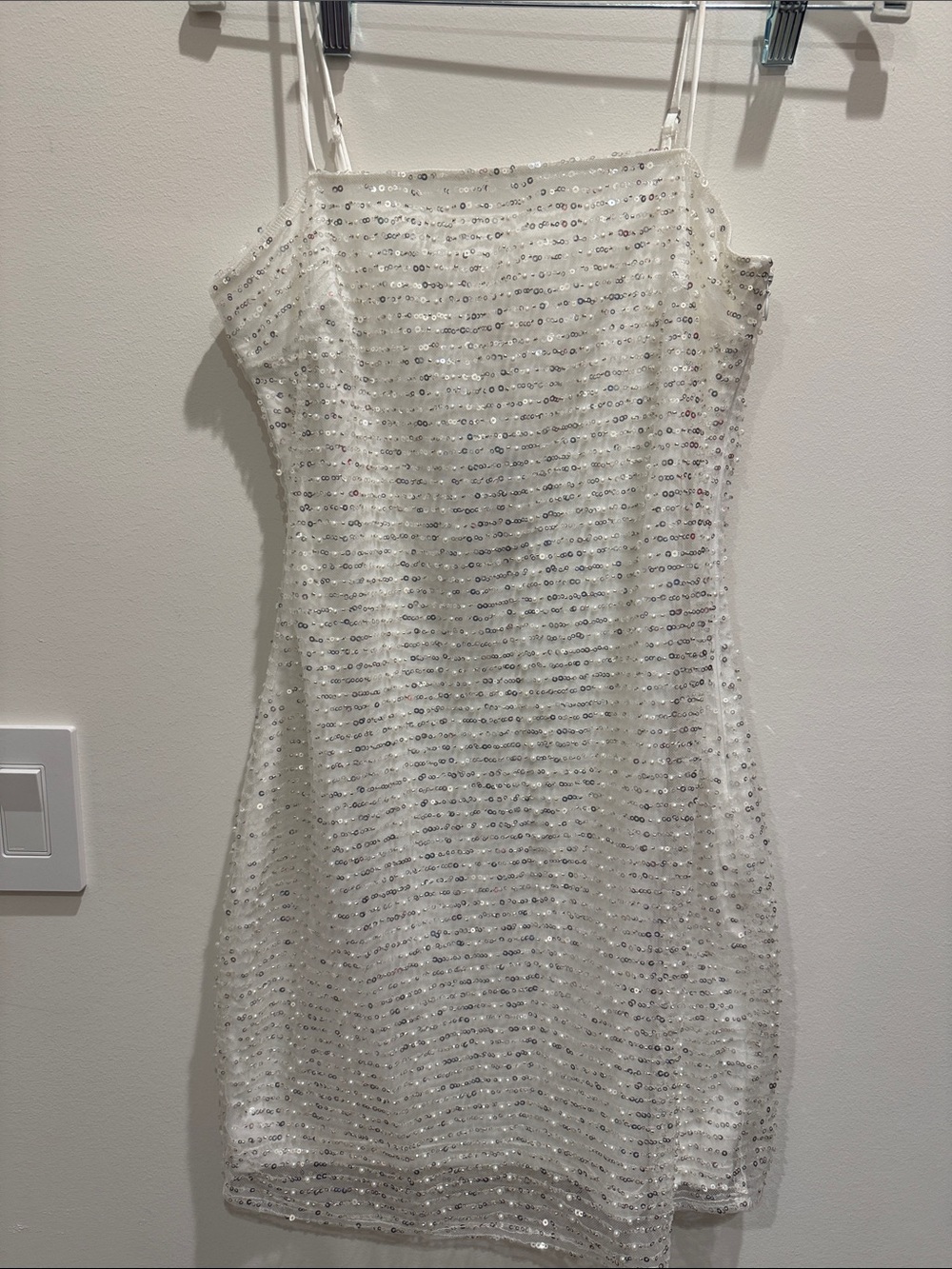 Lena White Sequin Spaghetti-Strap Mini Dress